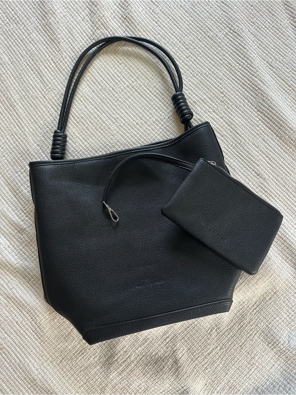 MELIE BIANCO | Black Leather Tote Bag with Removable Pouch